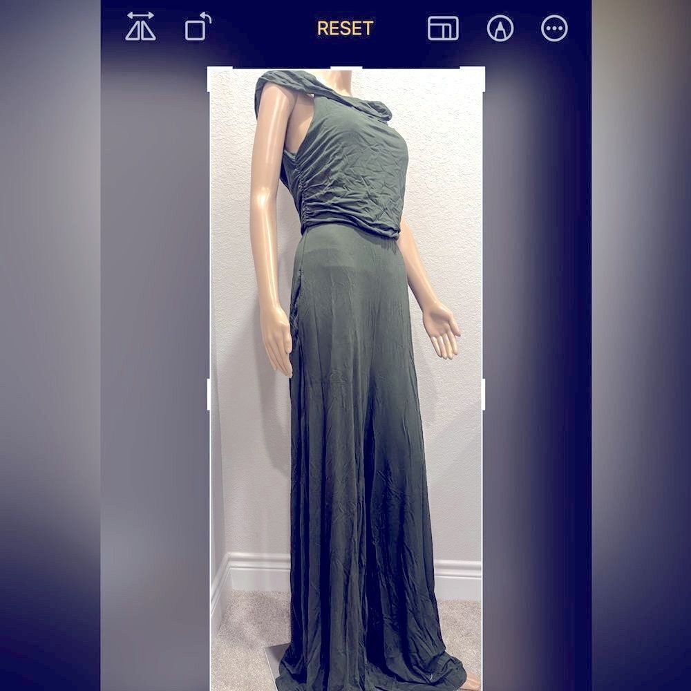 Nwt Free people forest green wide leg jumpsuit w/ pockets